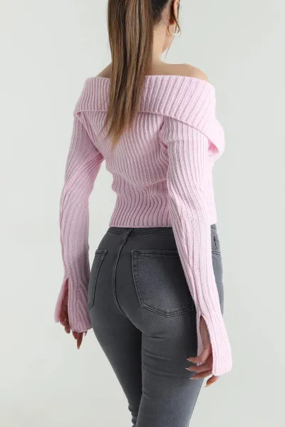 Pembe Fermuarlı Triko Kadın Kazak Hırka 489539