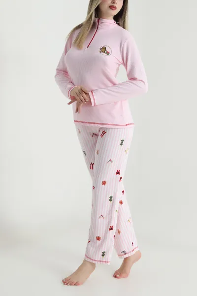 Pembe Fermuarlı Waffele Kadın Pijama Takımı 488900