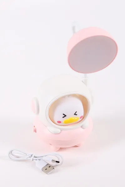 Pembe Figürlü Şarj Edilebilir Masa Lambası - USB Şarjlı Çocuk Ders Lambası 443001