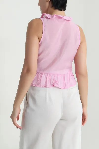 Pembe Fırfırlı Lilium Bağlamalı Kadın Bluz 480725