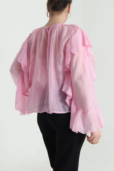 Pembe Fırfırlı Tensel Kadın Bluz 461309