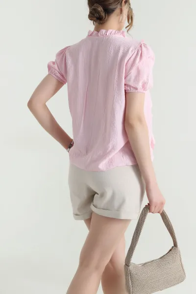 Pembe Fırfırlı Tensel Kadın Bluz 465461