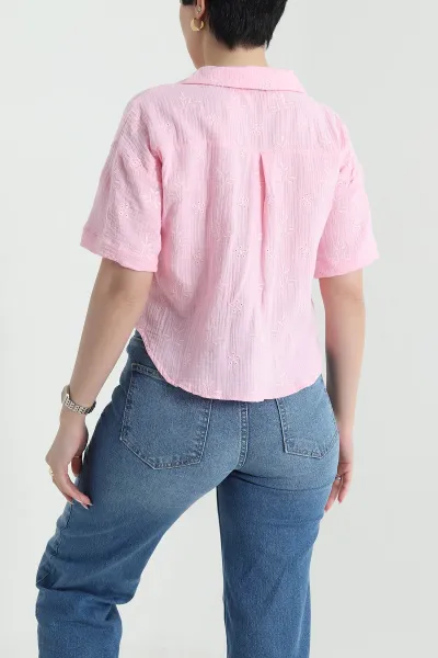 Pembe Fistolu Müslin Kadın Gömlek 456277