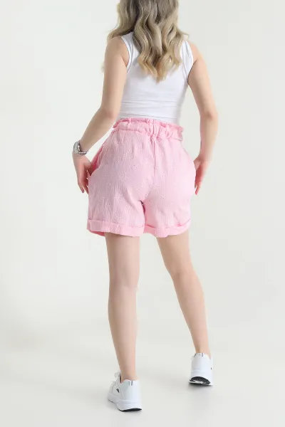 Pembe Fistolu Müslin Keten Kadın Şort 456264