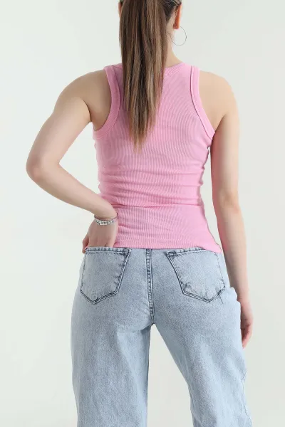 Pembe Fitilli Kolsuz Kadın Atlet 440512