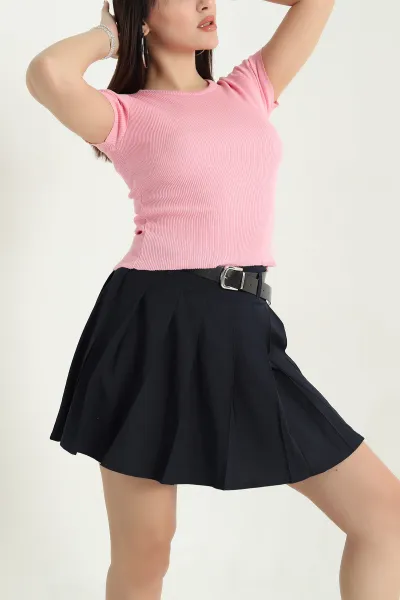 Pembe Fitilli Likralı Bisiklet Yaka Bady Bluz 338312