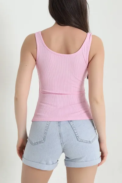 Pembe Fitilli Likralı Kolsuz Kadın Bluz 454448