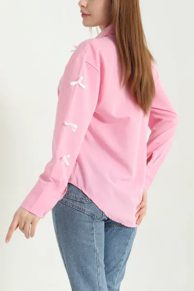 Pembe Fiyonk Detay Poplin Kadın Gömlek 340510