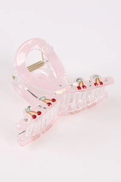 Pembe Fiyonk Model Üzeri Kiraz Figürlü  Kemik Mandal Toka 464288