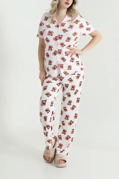 Pembe Fiyonklu Kaşkorse Kadın Pijama Takımı 466661