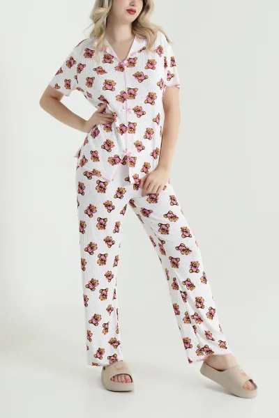 Pembe Fiyonklu Kaşkorse Kadın Pijama Takımı 466661