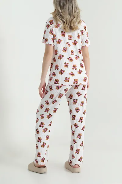 Pembe Fiyonklu Kaşkorse Kadın Pijama Takımı 466661