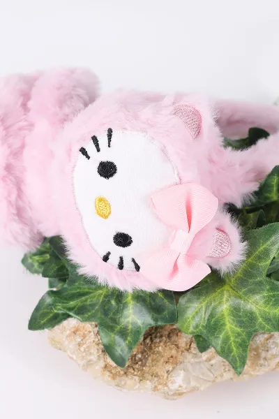 Pembe Fiyonklu Kedicik Nakışlı Peluş Çocuk Kulaklık 410847