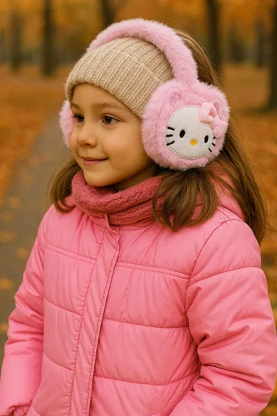 pembe-fiyonklu-kedicik-nakisli-pelus-cocuk-kulaklik-410847