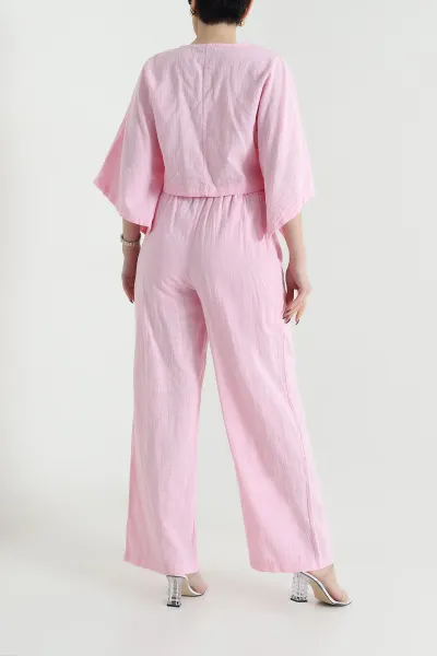 Pembe Flam Keten Kemerli Kadın İkili Takım 453645