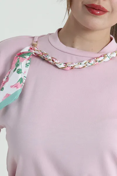 Pembe Fularlı Modal Kadın Tişört 458984