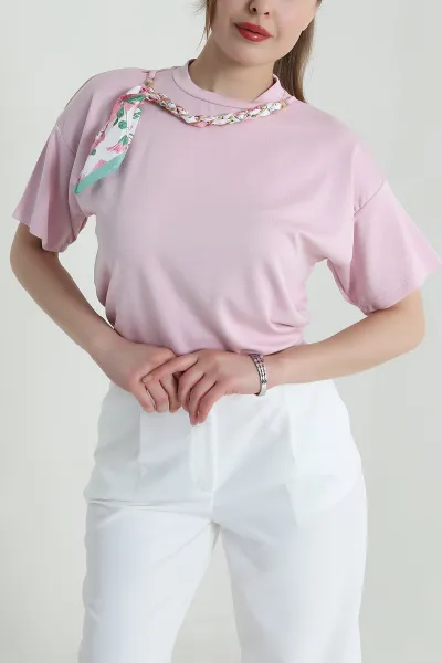 Pembe Fularlı Modal Kadın Tişört 458984