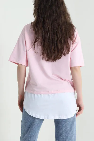 Pembe Garnili İki İp Kadın Tişört 451341