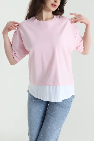Pembe Garnili İki İp Kadın Tişört 451341