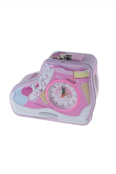 Pembe Giftzen Ayakkabı Temalı Saatli Kilitli Metal Kumbara 458921