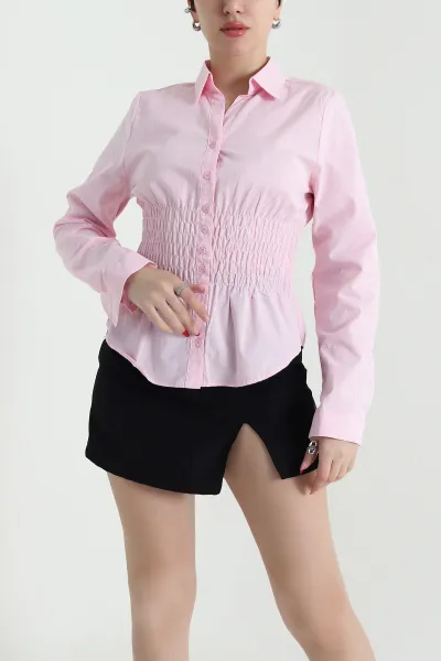 Pembe Gipeli Poplin Kadın Bluz 441413