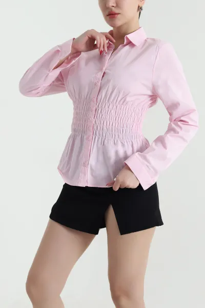 Pembe Gipeli Poplin Kadın Bluz 441413