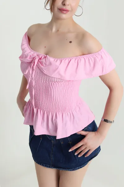 Pembe Gipeli Poplin Kadın Bluz 473562