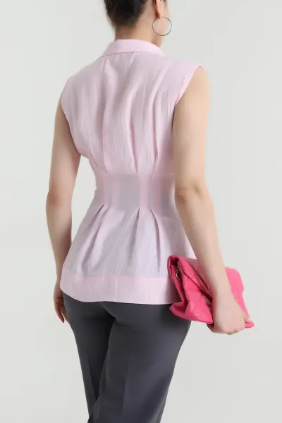 Pembe Gizli Pat Pile Detay Kraş Kadın Gömlek 473282