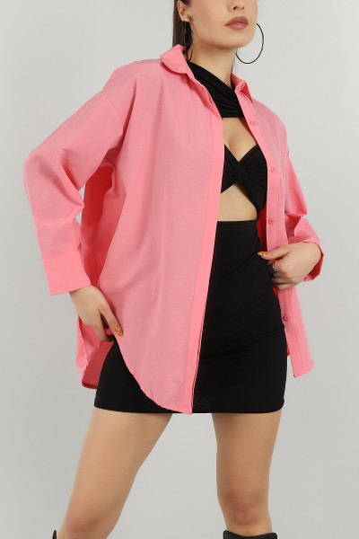 Pembe Gizli Patlı Bayan Dokuma Gömlek 145898