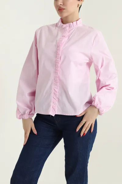 Pembe Gizli Patlı Poplin Kadın Gömlek Bluz 435738