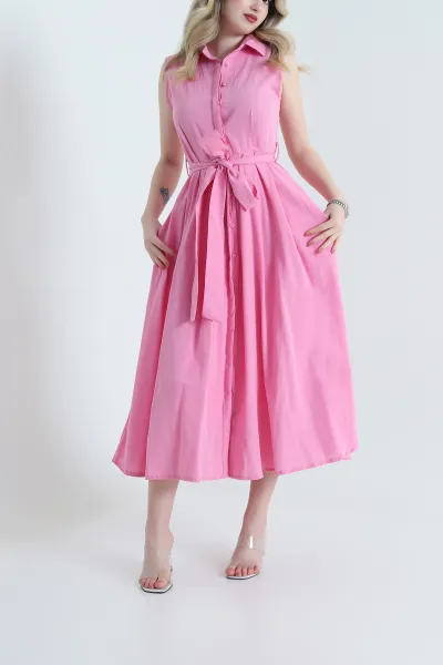 Pembe Gizli Patlı Terikoton Kadın Elbise 456574