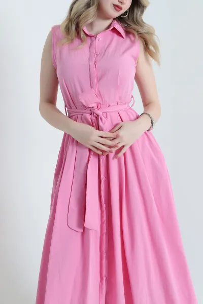 Pembe Gizli Patlı Terikoton Kadın Elbise 456574
