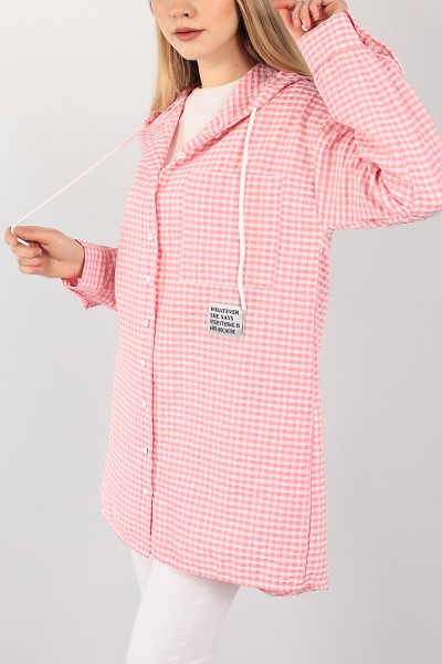 Pembe Gofre Kumaş Dokuma Gömlek Tunik 101590