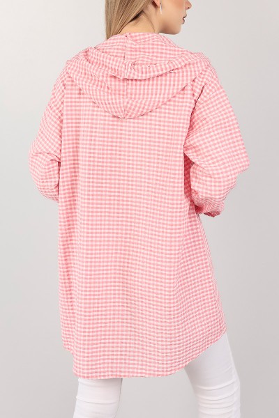 Pembe Gofre Kumaş Dokuma Gömlek Tunik 101590