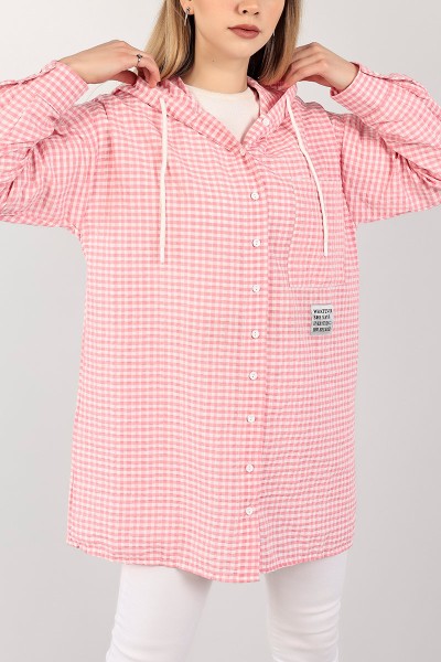 Pembe Gofre Kumaş Dokuma Gömlek Tunik 101590