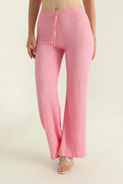Pembe Gofre Palazzo Kadın Pantolon 375146
