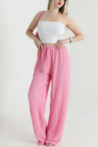 Pembe Gofre Palazzo Kadın Pantolon 466096
