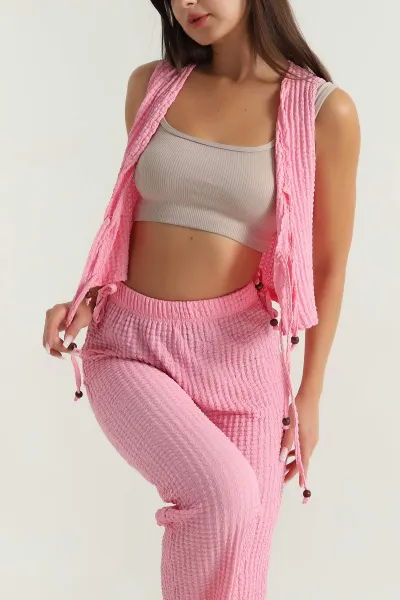Pembe Gofre Tasarım Kadın İkili Takım 381563