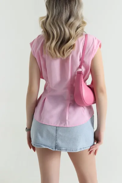 Pembe Gold Düğmeli Poplin Kadın Yelek 465405