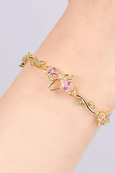 Pembe Gold Fiyonk Model Çelik Bileklik 468980