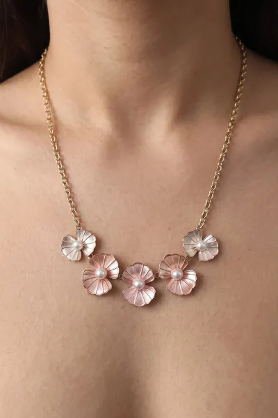 Pembe Gold İncili Kalın Zincir Kolye 478029