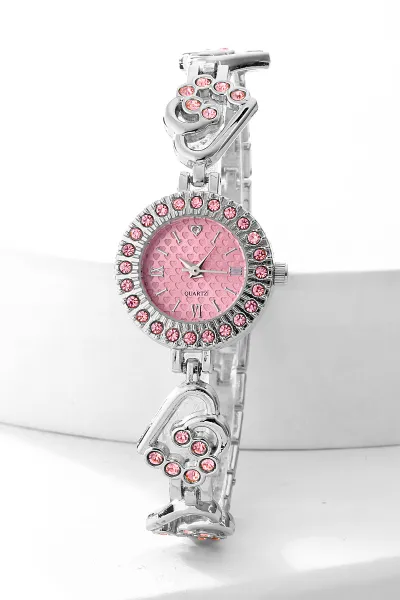 Pembe Gümüş Oval Çerçeveli Şık Kadın Saat 476678