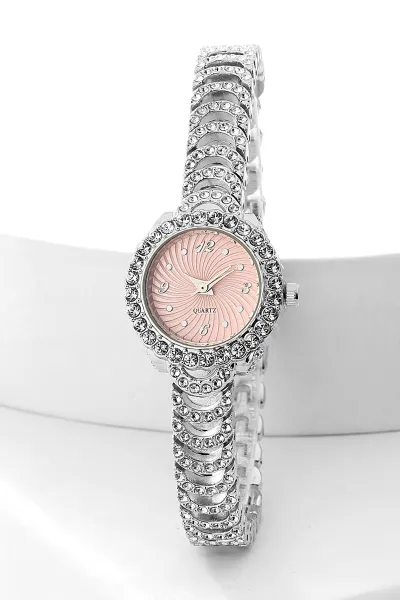Pembe Gümüş Zirkon Taşlı Kadın Saat 441221