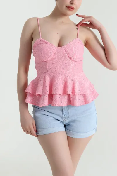 Pembe Güpürlü Gloplu Kadın Bluz 466473