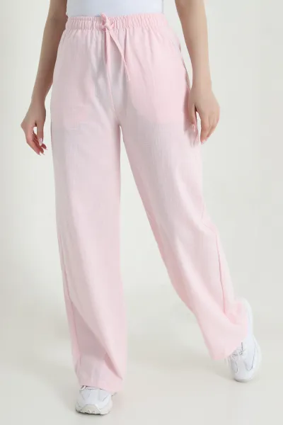 Pembe Ham Bez Keten Palazzo Kadın Pantolon 462095