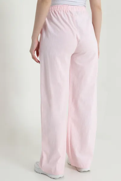 Pembe Ham Bez Keten Palazzo Kadın Pantolon 462095