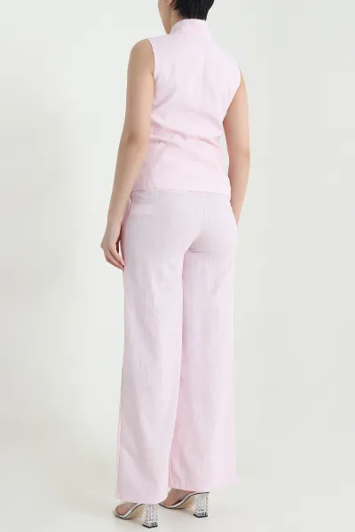 Pembe Ham Keten Yelek Pantolon Kadın İkili Takım 458321