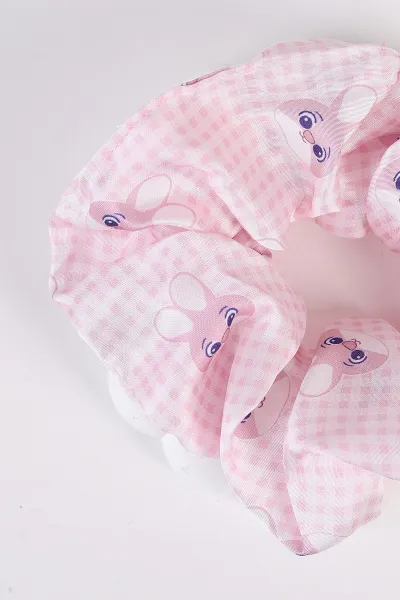 Pembe Hayvan Desenli Saten Simit Toka 489091
