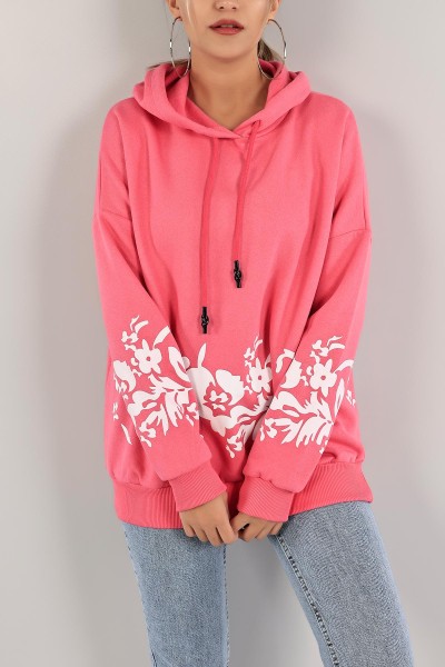 Pembe İçi Şardonlu Kapüşonlu Bayan Sweat 134884
