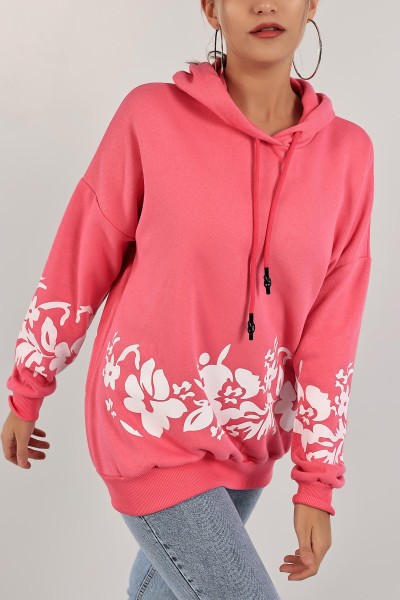 Pembe İçi Şardonlu Kapüşonlu Bayan Sweat 134884